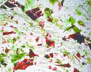 UROBOROS - CRYSTAL CLEAR,WITH LEAF GREEN,RED,AND PINK FRACTURES AND GREEN STREAMERS