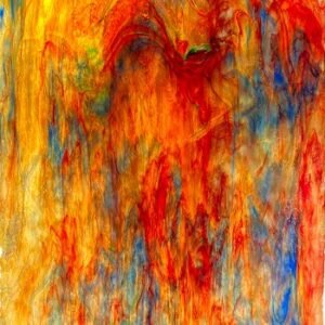UROBOROS - BLUE & YELLOW W/RED, ORANGE, GREEN & GOLD-PINK IRIDIZED GRANITE