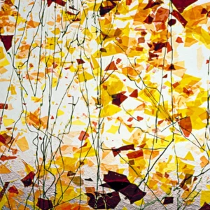 UROBOROS - CRYSTAL CLEAR W/ORANGE, RED & YELLOW FRACTURES & GREEN STREAMERS