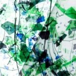 UROBOROS - CRYSTAL CLEAR,WITH LEAF GREEN,BLUE, AND PURPLE FRACTURES AND GREEN STREAMERS