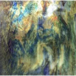 UROBOROS - BLUE & YELLOW W/RED, ORANGE, GREEN & GOLD-PINK IRIDIZED GRANITE