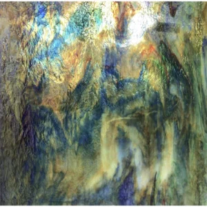 UROBOROS - BLUE & YELLOW W/RED, ORANGE, GREEN & GOLD-PINK IRIDIZED GRANITE